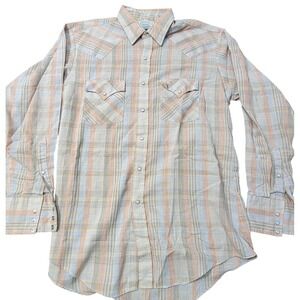 VTG H Bar C California Ranch Western Pearl Snap Shirt Plaid Mens 16.5 USA 90s